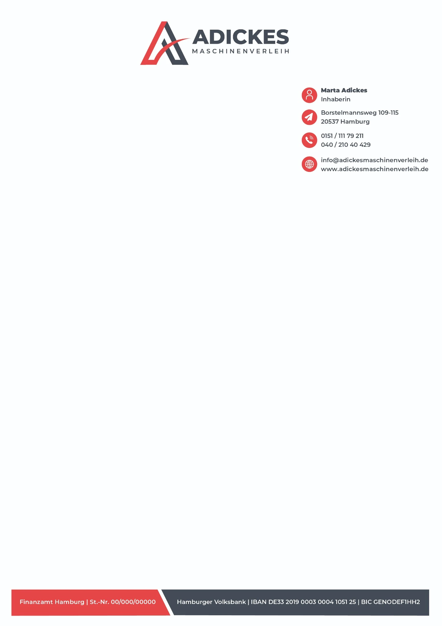 Adickes Maschinenverleih – Briefpapier
