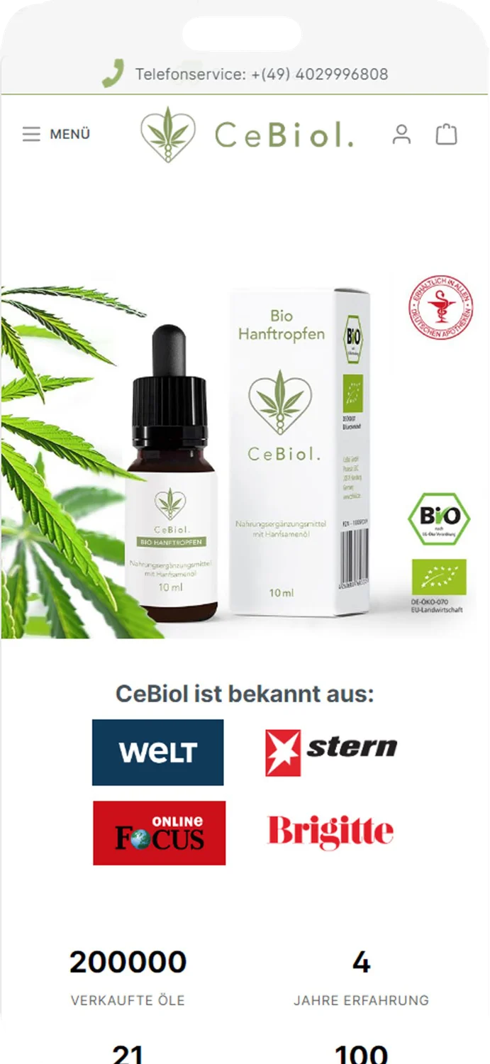 CeBiol – mobile Online-Shop-Ansicht
