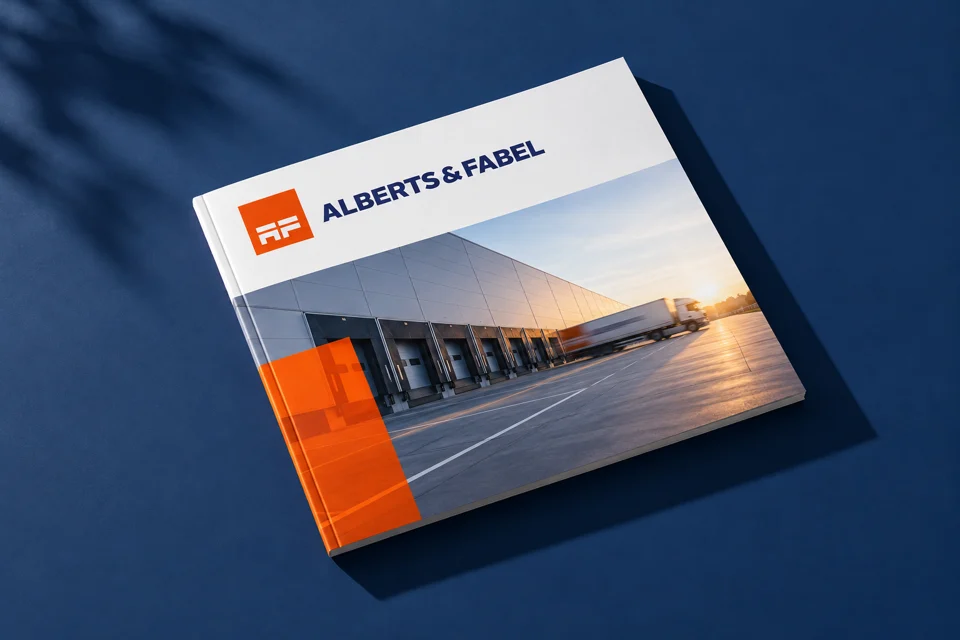 Markenwelt · Alberts & Fabel: Unternehmensbroschüre · Flatlay