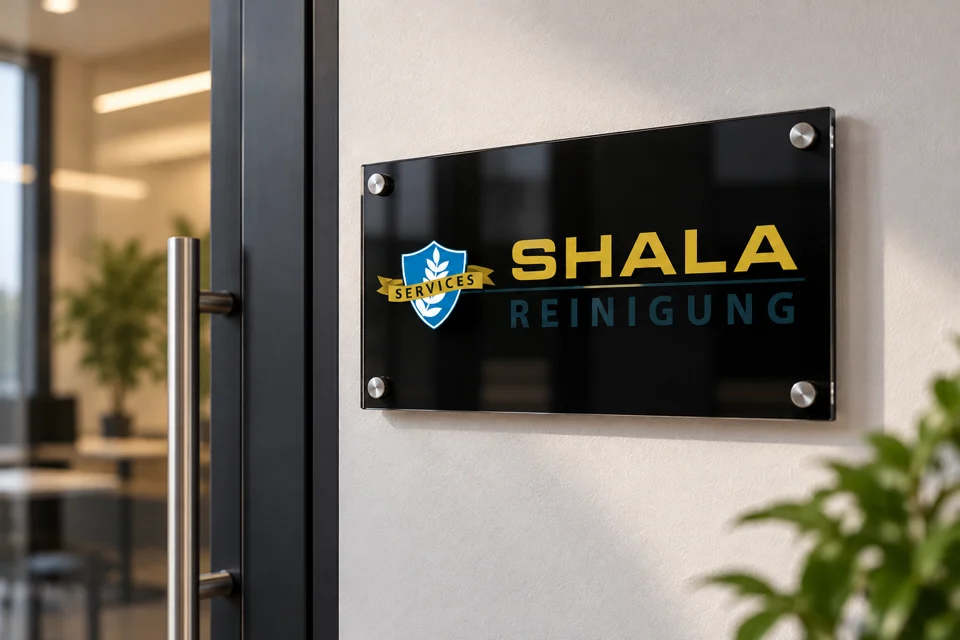 Markenwelt · SHALA Reinigung: Türschild · Präsenz