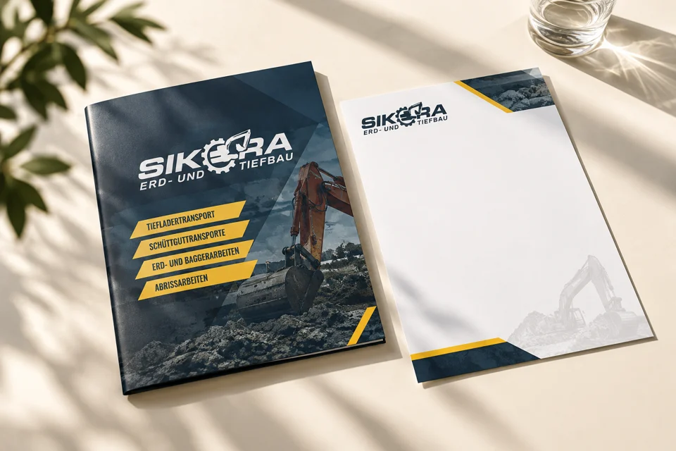 Markenwelt · Sikora Erd- und Tiefbau: Angebotsunterlagen · Flatlay